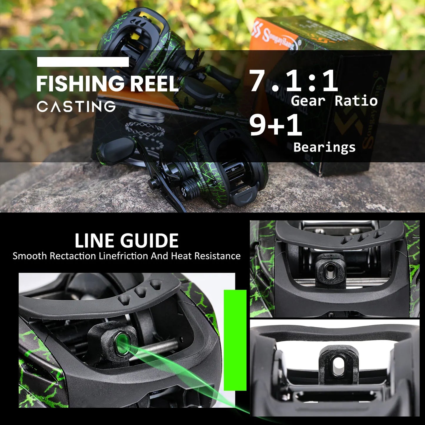 Bass Angler Baitcasting Reel 9+1BB 7.1:1 Gear Ratio Max Drag 22lbs-FREE Shipping