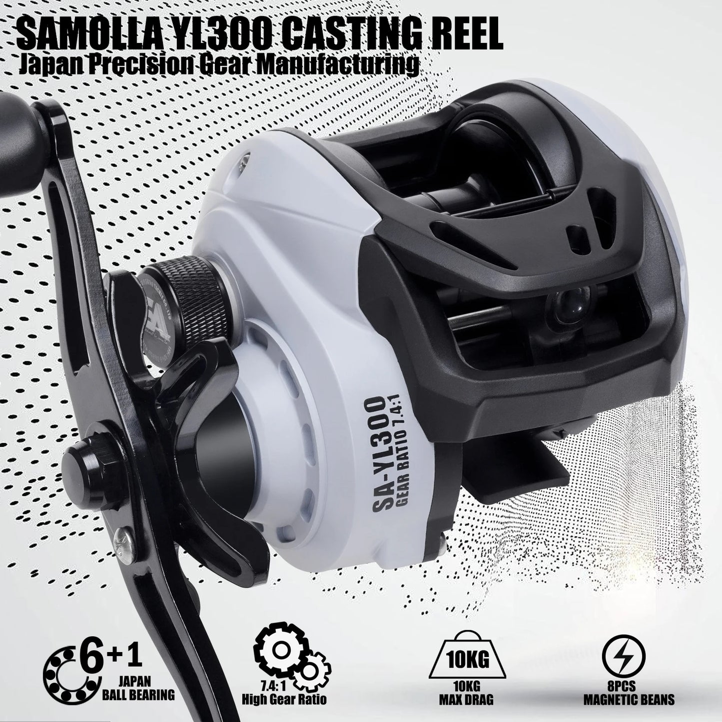 AnglerX-Baitcasting Reel Saltwater/Freshwater Gear 7.4;1 Max Drag 10KG/22 lb, 6+1BB