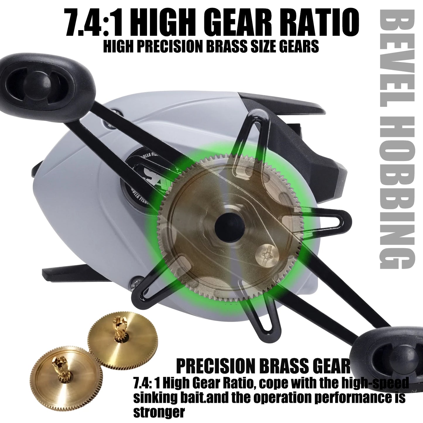 AnglerX-Baitcasting Reel Saltwater/Freshwater Gear 7.4;1 Max Drag 10KG/22 lb, 6+1BB
