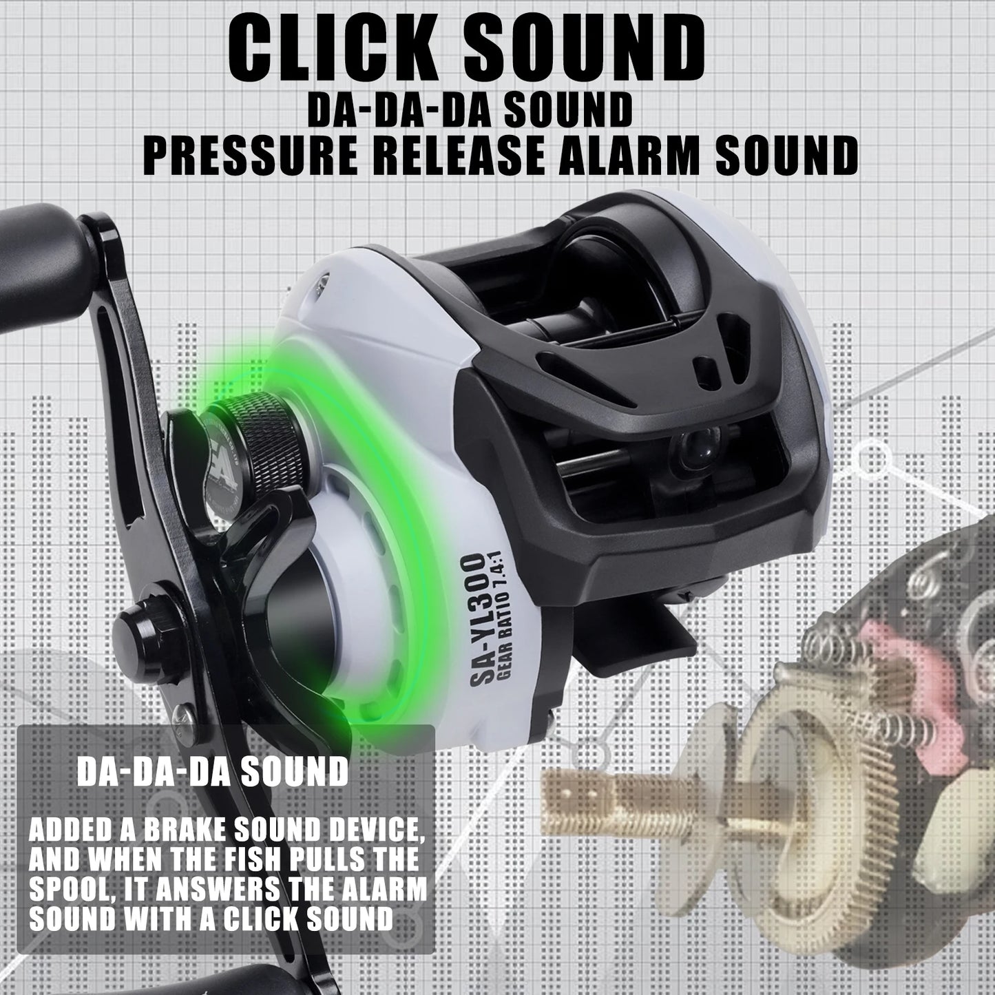 AnglerX-Baitcasting Reel Saltwater/Freshwater Gear 7.4;1 Max Drag 10KG/22 lb, 6+1BB