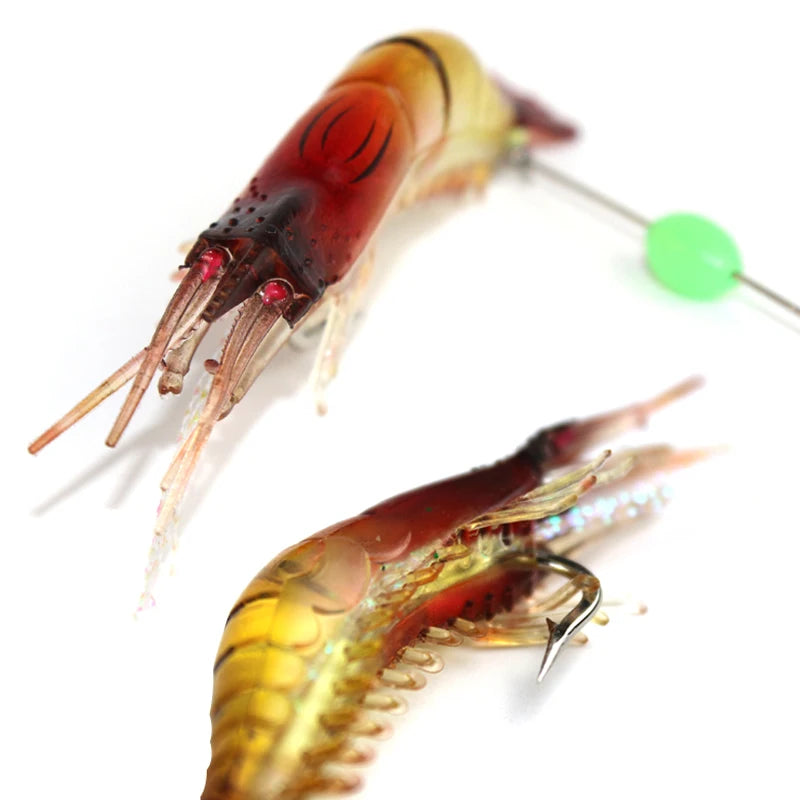 3pcs/lot Shrimp Soft Fishing Lure 9cm 6g Artificial Bait With Luminous Bead Swivels Hook Lifelike Shrimp Lure Carp Fishing