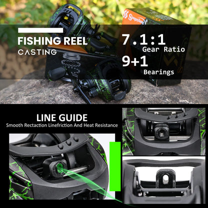 Bass Angler Baitcasting Reel 9+1BB 7.1:1 Gear Ratio Max Drag 22lbs-FREE Shipping