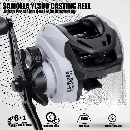 AnglerX-Baitcasting Reel Saltwater/Freshwater Gear 7.4;1 Max Drag 10KG/22 lb, 6+1BB