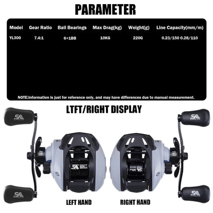 AnglerX-Baitcasting Reel Saltwater/Freshwater Gear 7.4;1 Max Drag 10KG/22 lb, 6+1BB